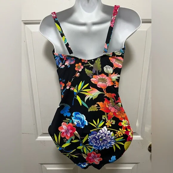 Johny Was Dreamer Bandeau Floral Black One-Piece Swimsuit Size L - Picture 4 of 6